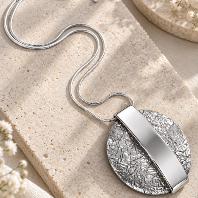 Nova Silver Resin Disc Pendant Necklace with Silver Chain