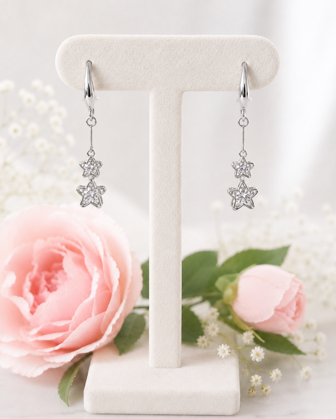 Silver Twinkle Star Drop Earrings - Image 4