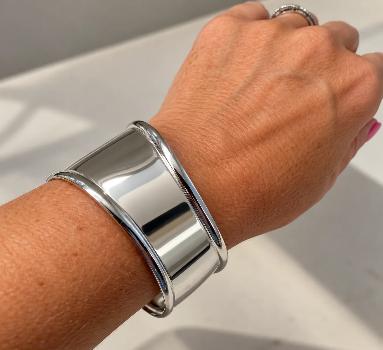 Sculpted Edge Statement Silver Cuff Bracelet - Image 2