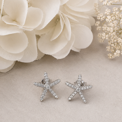 Starlight Starfish Stud Earrings – Silver