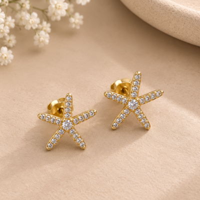 Starlight Starfish Stud Earrings -Gold