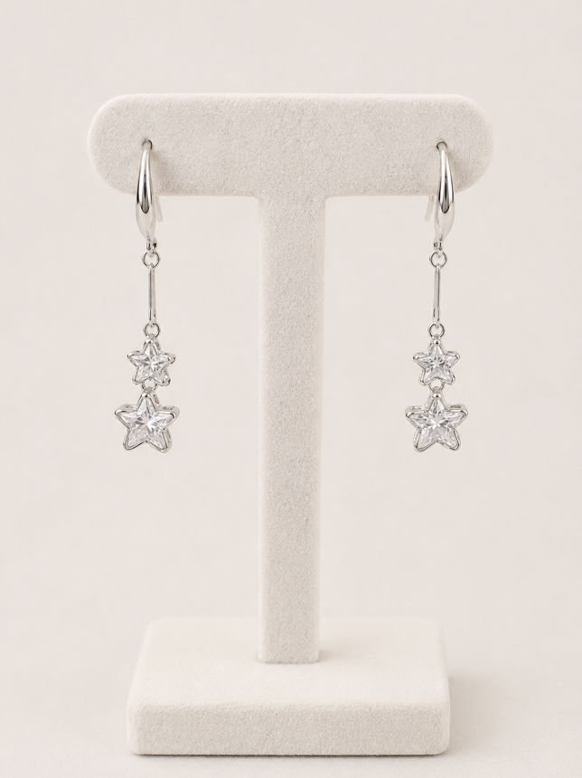 Silver Twinkle Star Drop Earrings - Image 3