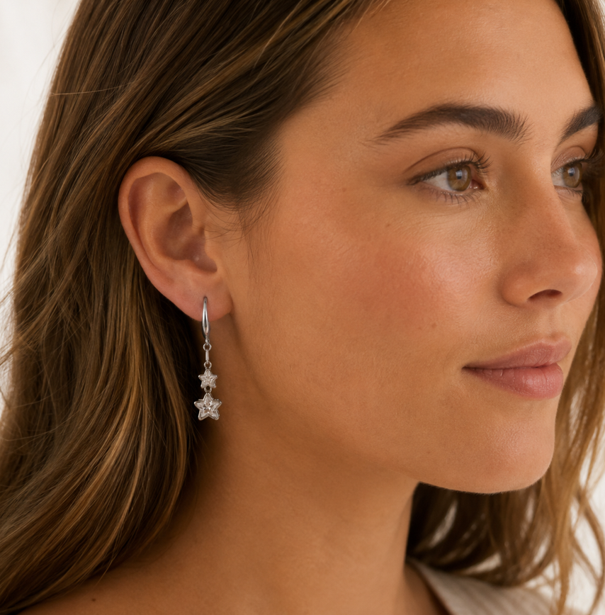 Silver Twinkle Star Drop Earrings - Image 5