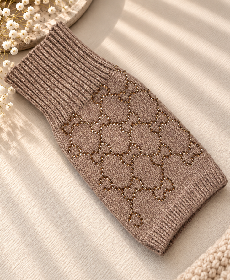 Taupe — Celeste Crystal Knit Wrist Warmers - Image 2