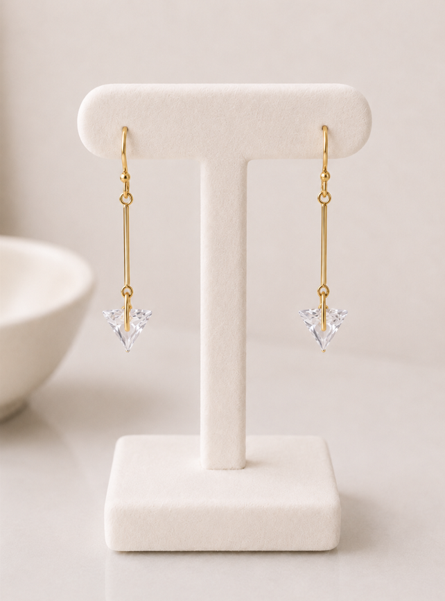 Lumière Crystal Triangle Drop Earrings – Gold - Image 3