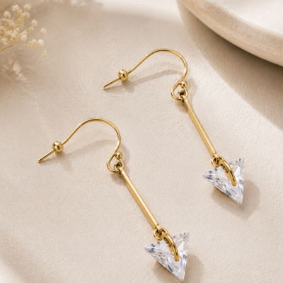 Lumière Crystal Triangle Drop Earrings – Gold