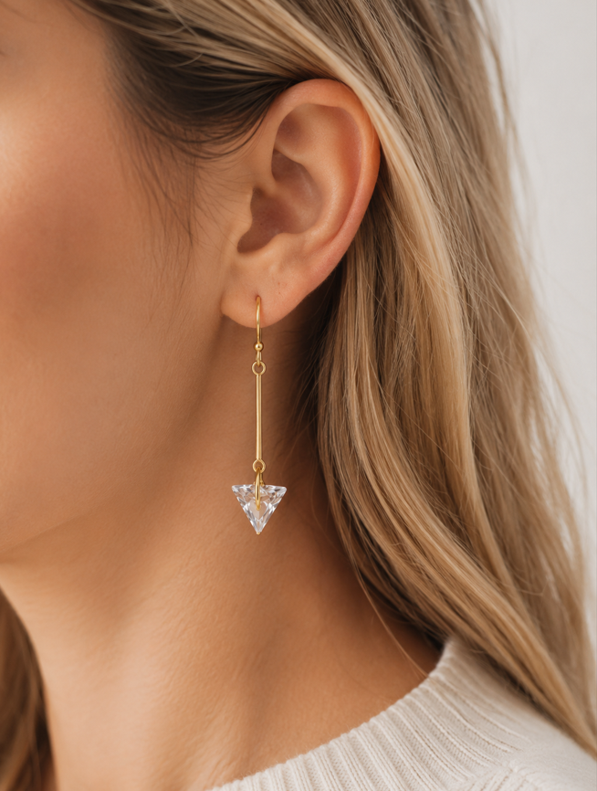 Lumière Crystal Triangle Drop Earrings – Gold - Image 2
