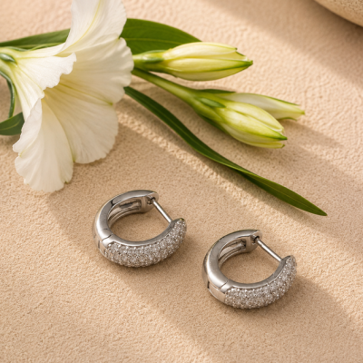 Silver Sparkle Huggie Earrings