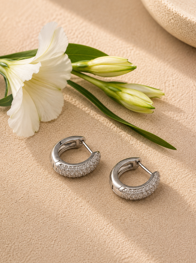 Silver Sparkle Huggie Earrings