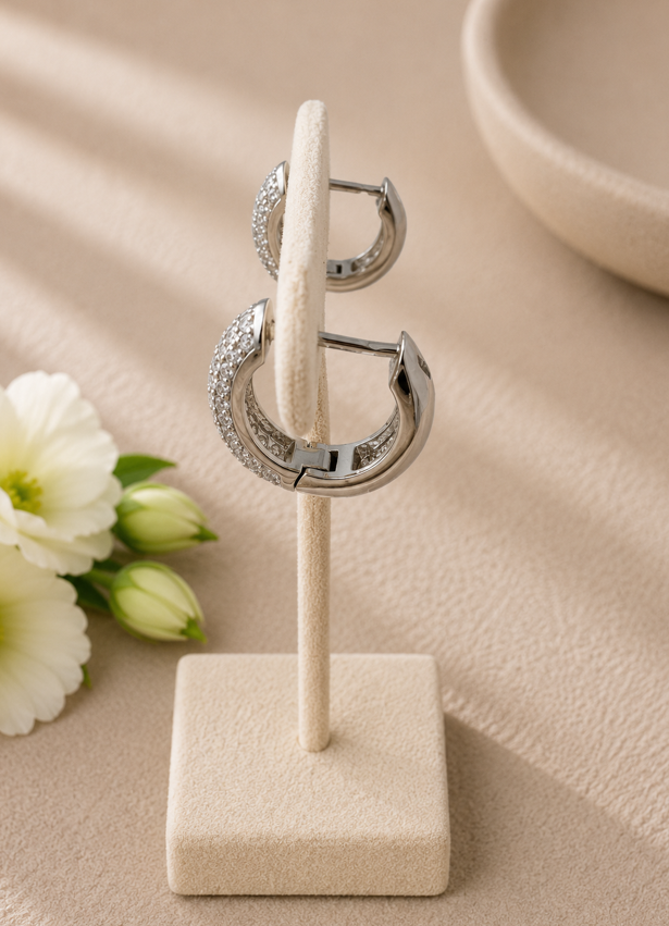 Silver Sparkle Huggie Earrings - Image 3