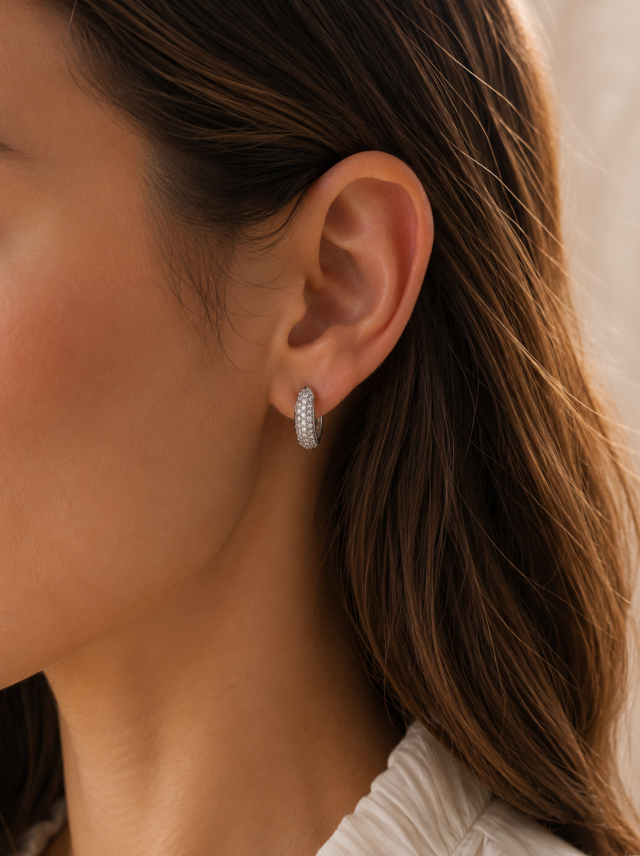 Silver Sparkle Huggie Earrings - Image 2